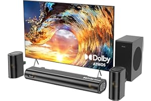 Hiwill 4.1 Canali Soundbar TV con Dolby Atmos, Subwoofer, Potenza di picco 300W, 2 Altoparlanti Surround Anteriori, Soundbar per Altoparlante TV, Alti e Bassi Regolabili, Home Theater, HiElite A41