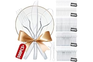 MEISHANG 300PCS Couverts, cuillères, fourchettes et couteaux en plastique, fête, réutilisables, 100 chacun