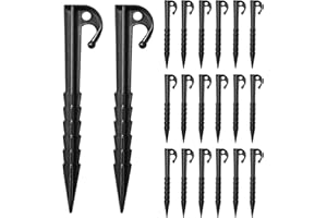 KMZ 20 Pcs Plastic Tent Pegs Heavy Duty Plastic Tent Nails Camping Pegs for Fixing Camping Tent Rain Tarps Garden Weed Mat (Black)