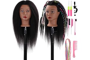 DaizySight Svart Manikenhuvud Afro 100% äkta mänskligt hår, 45,7 cm Rakt stylingshuvuddocka för tjejer att öva på, frisörshuvud och övningssats för kosmentologiträning och stylist