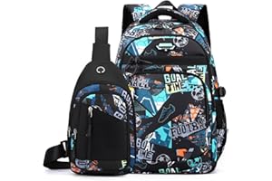 Tanou Mochila Escolar Adolescente Niño, Mochilas Escolares Grandes para Chico de 10 a 18 años, Mochila Instituto de Nylon Impermeable de 2 Piezas con Bolso de Pecho, Fútbol Verde