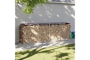 IKAYAA Estante de Leña con Cubierta 300 x 45 x 100 cm Estante para Leña Exterior Estante de Leña de Acero Estante para Leña Estante de Registro de Chimenea Marrón
