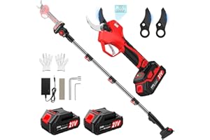 AOSTOK Tijera de podar eléctrica de 45MM, con pértiga telescópica de 2 m, 2 baterías de 2,0 Ah, pantalla muestra potencia de la batería y número de cortes, apta para podar ramas altas