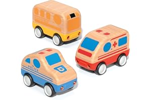 Wanborns 3pcs Holzspielzeug Autos, Krankenwagen, Polizeiwagen und Schulbus Lernspielzeug, frühes Lernen für Kleinkinder, Fahrzeuge Spielen Set für 2 3 Jahre alt Jungen Mädchen Geburtstag Geschenk