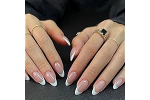 CEBOIC 24 Sztuk Sztuczne paznokcie Migdał Średni Polerowany Francuz Naciśnij Na Sztuczne paznokcie Akrylowe Przymocuj Na Naturalne Paznokcie Owalny Sztuczne Paznokcie z Projektem dla Kobiet Dziewczyny (H)