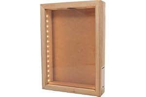 hvfun 20 cm x 38 cm rustik skugglåda i naturligt trä med lampor, LED-ljus display för vinkorkar, biljetter och kreativa utstä