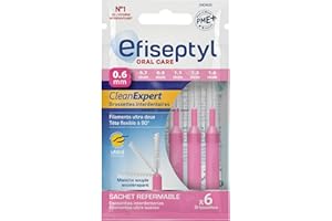 Efiseptyl - Brossettes Interdentaires Clean Expert 0,6mm - Sachet Refermable - Avec Traitement Antibactérien - Sachet de 6 Brossettes
