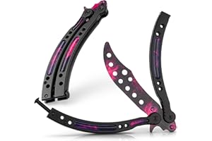 MAJESTY FOREST® Butterfly Trainer im CSGO-Stil – Edelstahl Balisong Trainer mit stumpfer Übungsklinge und E-Book zum Tricks lernen