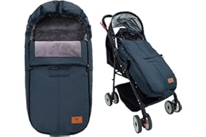 MIRACLE BABY Universal Footmuff for Stroller, Waterproof Windproof Winter Fleece Lined for Toddler Anti-Slip Stroller Adjustable Hood with Drawstring Zipper & Button Blanket Footmuff for Boy & Girl (Blue)