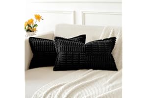 JOTOM Set of 2 Corduroy Soft Striped Cushion Covers with Splicing 30x50 cm Boho Decorative Throw Pillow Covers Lumbar Cushion Case Couch Pillowcases for Sofa Bed Home Decor 12x20 Inch (Black)