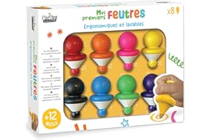 Créa Lign' | Mes Premiers Feutres x8 - Dès 12 Mois | Feutres Lavables Bébé | Embout Arrondi | Forme Ergonomique | Encre Adaptée aux Jeunes Enfants | Activité Créative