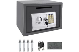 AUTOBABA 16L Electronic Digital Safe Box, Fireproof Security Box Home Office Money Cash Jewelry Steel Safety Box with 2 keys, Wall Mounted Mini Safe for Home Office Hotel, 35 x 25 x 25 cm, Grey