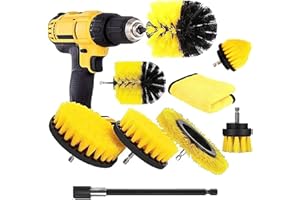 AISENNO Brosses de Nettoyage Ensemble de Brosses pour Perceuse à Fixation Longue et Allongée de 1/4 po Idéales pour Voiture Moquette Sol Salle de Bain Toilettes Cuisine Surface en Céramique (9, Jaune)