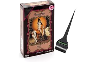 Sitarama Henna Color – Coloración natural para el cabello con agua sin amoniaco ni agua oxigenat, sin PPD – Polvo Henne 100 g y pincel clorophilla. (marrón marrón, 100 g)