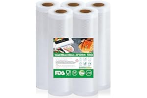 Votoko Sac sous Vide Alimentaire 5 Rouleaux 28 x 300 cm Rouleau Sous Vide Alimentaire pour la Conservation des Aliments et la Cuisson, 190 µm, Film Sous Vide Alimentaire sans BPA