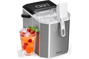 Silonn Máquina de hielo para encimera, máquina de hielo portátil con asa de transporte, máquina de cubitos de hielo autolimpiable con cesta y cuchara, 9 cubos en 6 minutos, 12 kg por día, ideal para