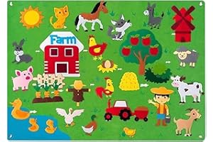 MURMAN Farm Animals Fuzzy Fieltro Storyboard Set Con 33 Farmhouse Motto Storytelling Juego de Juego para colgar, Pizarra de fieltro de enseñanza, aprendizaje temprano, juguete interactivo, regalo de
