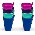 Klickpick Home Kids Cups with Built In Straw - Set of 8 Toddler Drinking Cups with Straws 10 Ounce - Children Sippy Cup Dishwasher Safe BPA Free Kid and Toddler Tumbler Cups