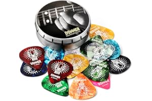 Donner Médiators pour Guitare avec Boîte en Métal, 16 Médiators en Celluloïd