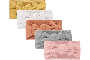 DRESHOW Bébé Bandeaux Bébé Fille Bandeau Cheveux Bande de Cheveux Arc Bande de Cheveux Bandeaux Accessoires Bébé Fille Enfant Turban Bandeau, Taille unique, 5 Pack Rib Knit Set-31UK