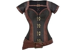 WEITING Damen Sexy Gothic Korsett Retro Steampunk Korsett Gothic Schnürkorsett Kunstleder Vintage Button Corsage Top