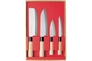 SEKI RIU SekiRyu Set de couteaux Japonais, Nakiri, Santoku, petit Deba + couteau à multi-usages incl. une pierre à aiguiser chinoise SR1001