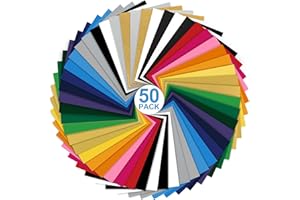 Meff-Mluk Heat Transfer Vinyl 50 Pack, 12" x 10" HTV Vinyl for Circut Easy to Cut & Weed for T-Shirts Hats Leathers DIY, 22 Glossy Colours Iron on Vinyl via Heat Press Machine & Craft Cutter Machine