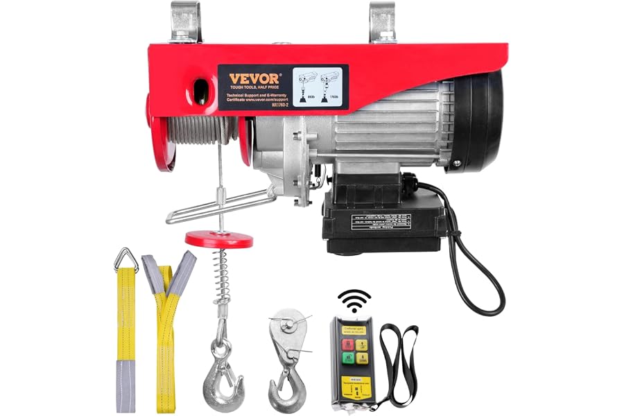 VEVOR Polipasto Eléctrico de Cable Capacidad de 800kg Polipasto 1450 W con Mando a Distancia Inalámbrico 10 m/min Altura de E