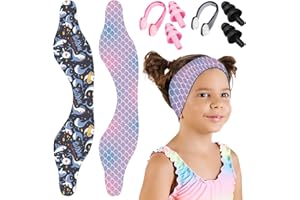JSTHHTT 2 Pcs Kids Swimming Headband, Waterproof Swim Ear Band Cartoon, Elastic Swim Ear Band, Ear Guard and Hair Guard for Girls and Boys for Swimming and Surfing (59cm)