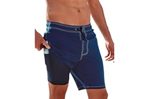 Arcweg Mens Swimming Shorts Long Swimming Trunks with Compression Liner 2 in 1 Swim Trunks with Zipper Pockets Quick Dry Men's Swim Shorts Double Layer