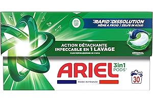 Ariel 3en1 PODS, Lessive Liquide En Capsules 30 Lavages, Original, Élimination Impeccable Des Taches En Un Seul Lavage, Dissolution Rapide Même À Froid