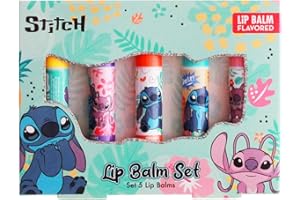 SHOPEASE Kids Lip Balm Stitch Set (5 Fun Flavours: Vanilla, Grape, Orange, Bubble Gum, Cherry) - Cute Alien Design, Moisturising Lip Balm for Children - Great Gift for Girls and Boys.