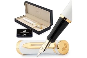 Wordsworth & Black Set di Penne Stilografiche, Pennino Medio Placcato 18K, Include 24 Cartucce d’Inchiostro, Un Convertitore di Ricarica & Scatola Regalo, Finitura Oro, Calligrafia, [Oro Bianco]