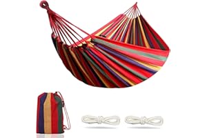 QUNLIONS LIFE Camping Hammock 550lb Upgraded Thickened 320G Durable Canvas Fabric Single Hammocks with Two Anti Roll Balance Beam and Sturdy Metal Knot Tree Straps for Camping