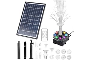 everfarel Fuente solar de 10 W para estanque, fuente solar LED con 8 luces LED de colores para jardín, características de agua, baño de pájaros, Pond Max Water Spray Altura 0,85 m 230L/H Negro