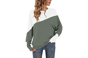 WNEEDU Maglietta a Maniche Lunghe da Donna Girocollo Patchwork Felpa Colorata Polsini Stretti Pullover da Donna