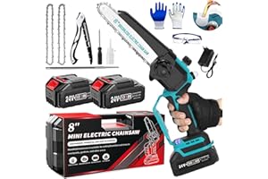 FIUTAZGE Mini Motosega a Batteria per Potatura, 8 Pollici Motosega a Batteria con 2 Batterie da 4,0Ah, Sega a Batteria per Potatura con Pompetta Olio e Tendicatena Senza Attrezzi (Blu)