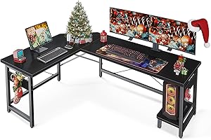 ODK Escritorio en Forma de L, Mesa de Ordenador, Escritorio Grande, Mesa esquinera Estable para Juegos, Estante para la Caja del Ordenador, Espacio útil Extra Grande, 163×120cm, Negro