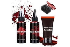CHASPA Fake Blood SFX Makeup Kit - Coagulated Blood Gel, Blood Splatter, Stage Blood, Stipple Sponge, Realistic Special Effect Makeup Kit for Zombie Vampire Monster Halloween Costume