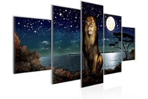 Runa Art - Tableau Afrique Lion 200 x 100 cm 5 Parties XXL Decoration Murale Dessin Bleu 022951a