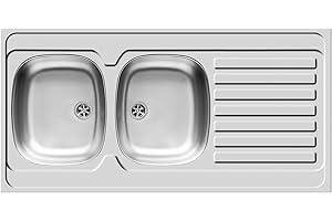 Pyramis 100118502 Évier encastrable universel 2 bacs 1 égouttoir en acier inoxydable poli 120 x 60 cm