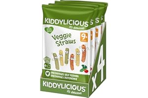 Kiddylicious Veggie Straws Lègumes | Dès 9 mois | Sans Gluten | 4 Packs de 48g (4 Sachets de 12g) | 192g