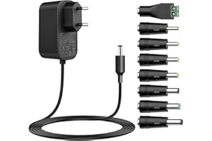 Tonton 12V 3A Universal Netzteil, 12V 1A 2A 3A Netzteil mit 8 DC Steckern für LED-Leiste, Lautsprecher, Router, Scanner, Kamera, DVD Spieler, Externe Mobile Festplatte, LCD Bildschirm, 3000mA Max.
