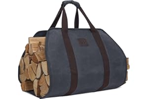 WILLOW WEAVE Canvas Log Carrier Log Holder Firewood Carrier Log Tote with Handle Pad for Easy Carrier, Grey