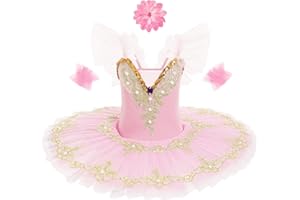 IBTOM CASTLE Maillot Ballet Niña Pluma Bordada Disfraz Bailarina Tutu Princesa Elegante Mallot Patinaje Artistico Competicion Niña