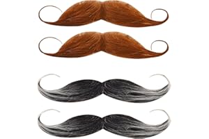 TUBAWD 4Pcs Fake Moustache, Moustache, Fake Beard Fake Beards, Fake Mustaches Self Adhesive Curly Fancy Dress Moustache, Costume Fake Facial Hair, Old Man Detective Moustache, For Halloween Masquerade