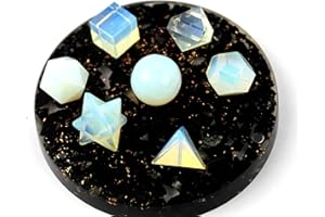 Jet International Wow A ++ Opalite 7 Piedras Conjuntos de geometría sagrada Piedras preciosas Platónico Sólido Grado superior Calidad Merkaba Star w/Velvet Pouch Atractivo Limpieza Vida Vitalidad