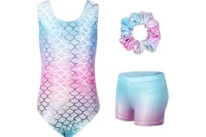Surgoal Gymnastics Leotards for Girls with Short Sleeveless Sparkle Ballet Dance Unitard Gymnastics Athletic Outfit 3Pcs for Kids 3-12 Years