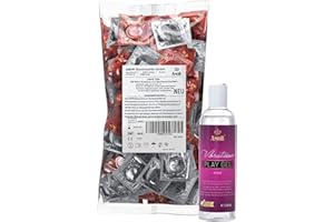 Lote de preservativos AMOR Premium y gel lubricante: compañeros ideales para el buen sexo. 100 preservativos Thin, 0,055 mm, Ø 53 mm + Play Gel med de Vibratissimo, 250 ml