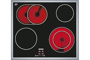 ‎SIEMENS Siemens ET645HN17E iQ300 Glaskeramik-Kochfeld, 60 cm, Made in Germany, Flachrahmen-Design, zuschaltbare Bräterzone, touchControl - Steuerung per Fingertipp, Zweikreiszone 21 cm